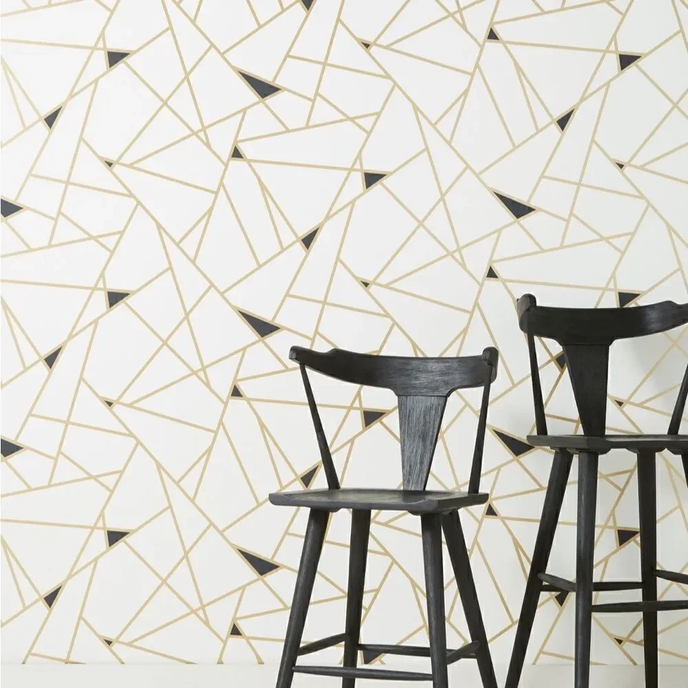 🆕 Anthropologie x York Wallcoverings Geo Mosaic Wallpaper Black White Gold